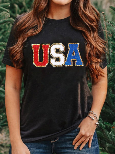 USA Glitter Sparkle Patriotic Graphic Tee