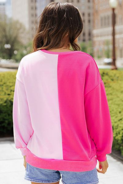 Trendy Women's Pink Color Block Sequined Cowgirl Sweatshirt - Casual Chic Style for Ultimate Comfort and Fashion