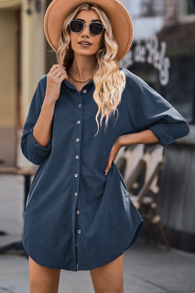 Rust Corduroy Shirt Dress for Women - Casual Fit with Pockets for Effortless Style and Everyday Comfort