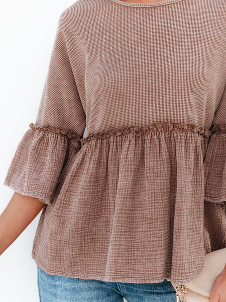 Ruffled Sleeve Colorblock Peplum Blouse
