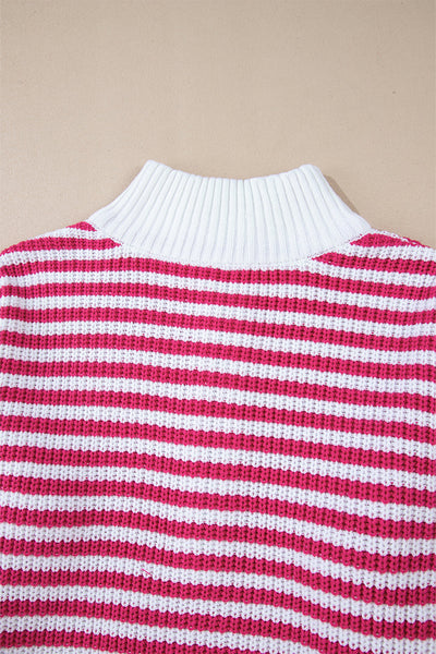 Women's Casual Chic Pink Stripe Zip-Up Sweater with Drop Shoulder Design for Effortless Style and Comfort made for easy styling and wardrobe
