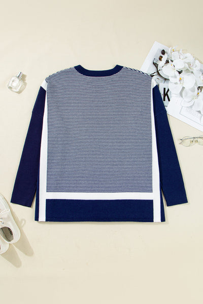 Trendy Women's Color Block Knit Sweater - Cozy Long Sleeve Pullover for Effortless Fall & Winter Fashion