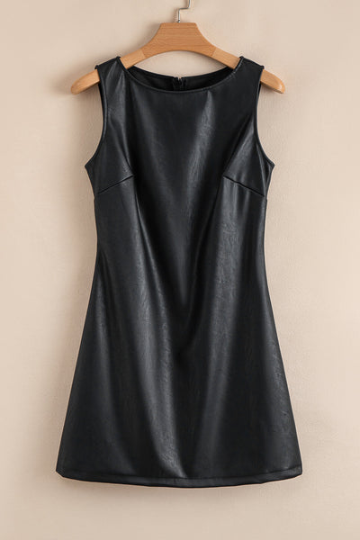 Elegant Black Vegan Leather Dress for Women - Eco-Friendly, Fitted, Stylish Design for Everyday Chic and Versatility
