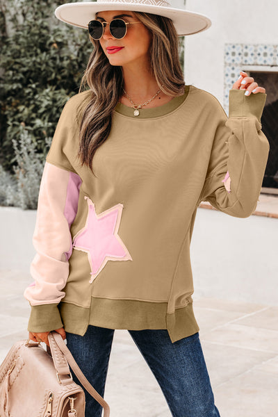Women's Star Patchwork Relaxed Sweatshirt in Sage and Blush with practical styling and dependable silhouette control.