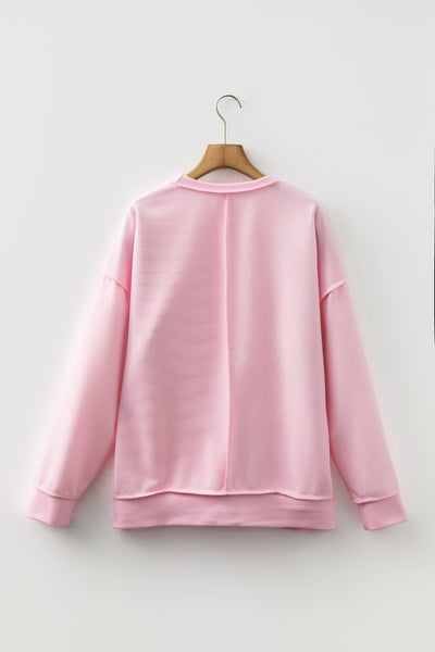 Women's Pink Ribbed Drop Shoulder Top with Exposed Seams