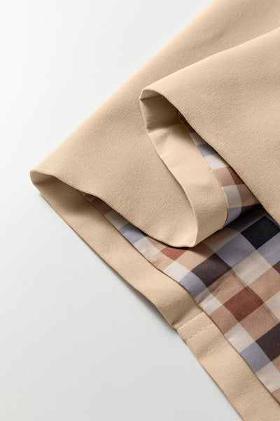Women's Parchment Plaid-Lined Single-Breasted Short Trench Coat