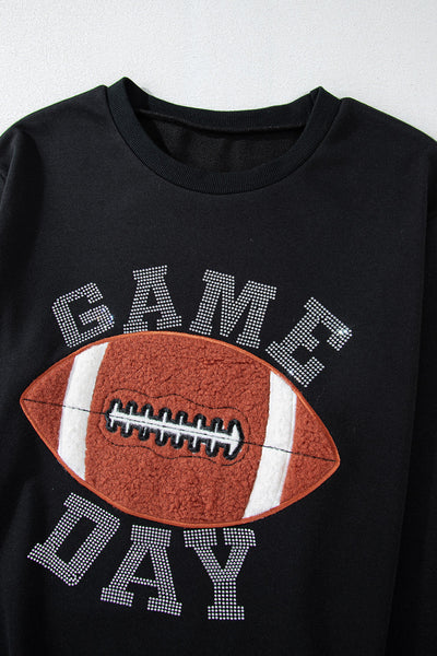 Women's Black Rugby Graphic Pullover & Shorts Set - Casual Athletic Outfit for Game Day Sports Fans