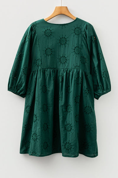 Women's White Eyelet Embroidered Summer Dress - Flowy Fit & Elegant Details for Casual or Special Occasions