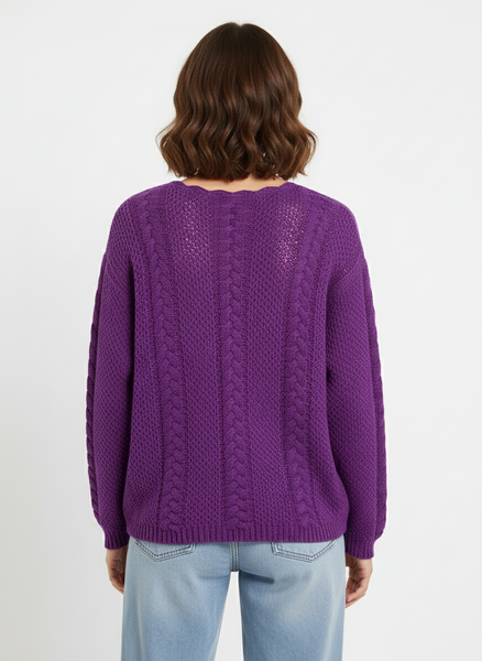 Vintage East West Fashion Purple Cable Knit Sweater