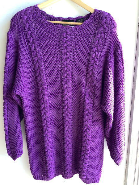 Vintage East West Fashion Purple Cable Knit Sweater