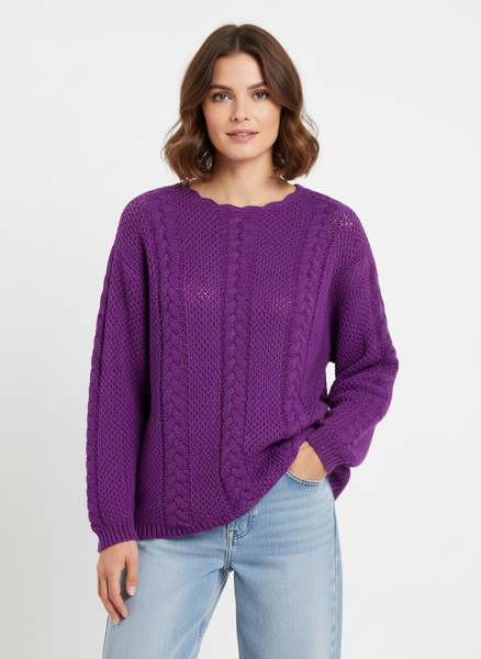 Vintage East West Fashion Purple Cable Knit Sweater