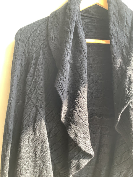 Vintage Black Draped Open-Front Cardigan