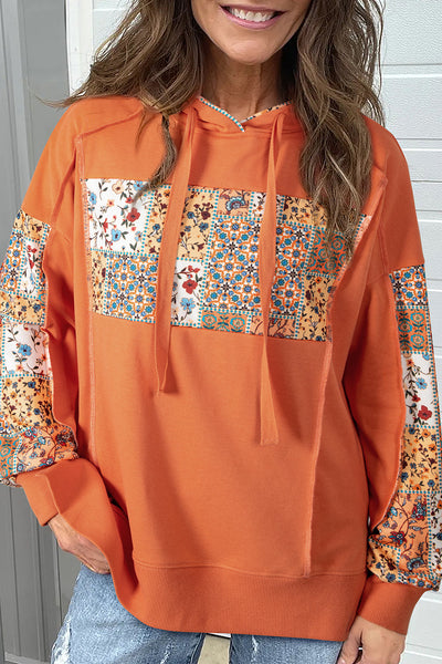 Women's Cozy Floral Patchwork Hoodie - Vibrant Casual Layering Top for Everyday Comfort and Style