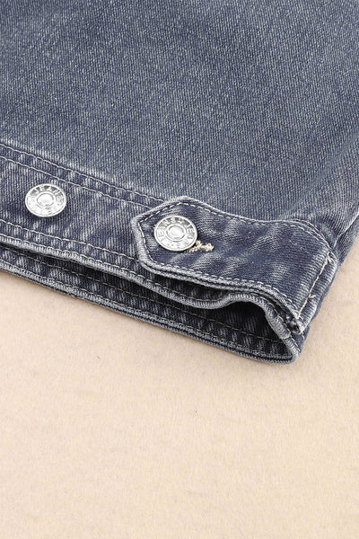 Casual Women's Gray Denim Jacket with Chest Pockets, Drop Shoulder Design, Relaxed Fit for Effortless Everyday Style