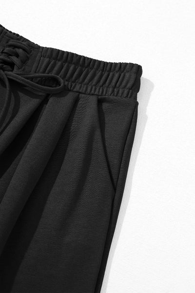 Women's High-Waist Wide-Leg Pleated Sweatpants in Black
