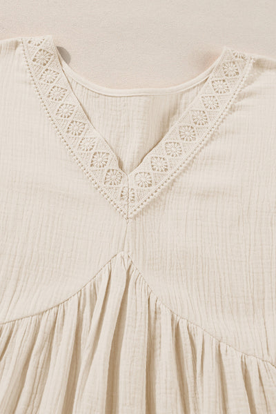 Casual Holiday Lace Stitching Waist V Neck Mini Dress