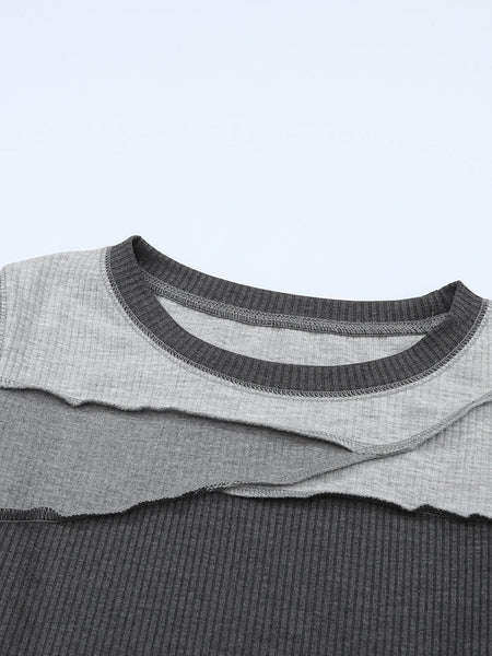 Charcoal Contrast Stitch Detail Ribbed Knit Sweater
