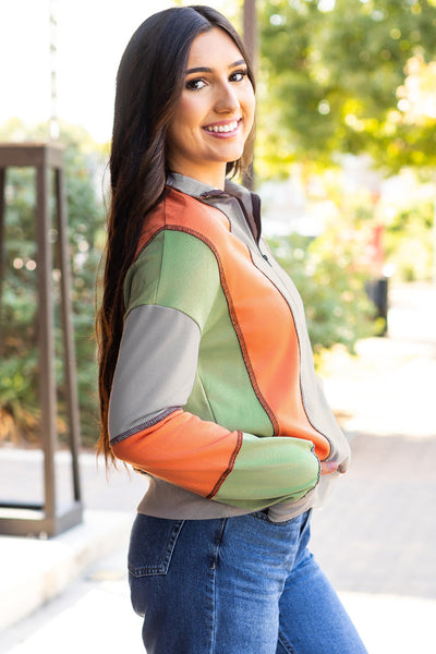 Women's Light Grey Color Block Half-Zip Sweatshirt with Stylish Stitching for Ultimate Casual Comfort
