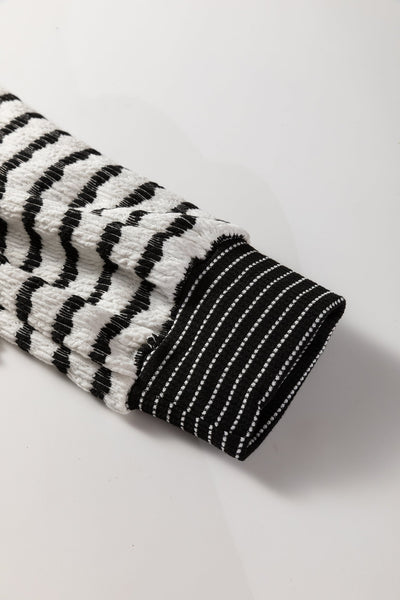 Women's Black and White Striped Cotton-Blend Knit Two-Piece Pant Set