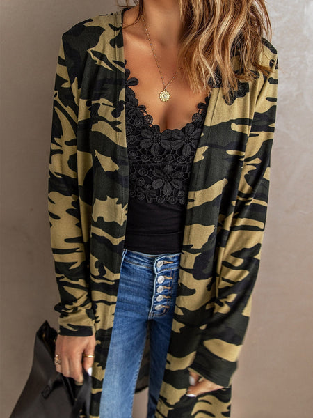 Women's Green Camo Print V-Neck Cardigan in Cardigans