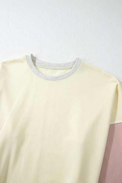 Women's Apricot Color Block 2-Piece Loose Fit Pullover & Pants Set for Casual Comfort & Chic Everyday Style