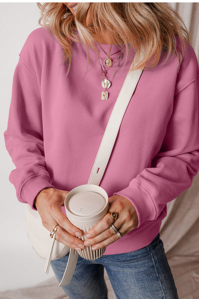 Cozy Women's Meadow Mauve Fleece-Lined Sweatshirt - Relaxed Drop Shoulder Terry Top for Casual Chic Comfort