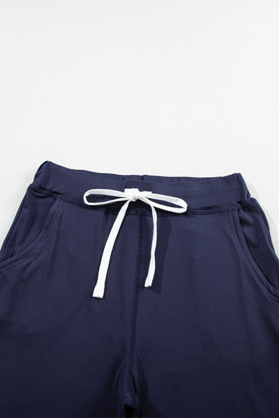 Women's Comfortable Navy Blue Drawstring Joggers with Elastic Waist and Pockets for Casual Everyday Style