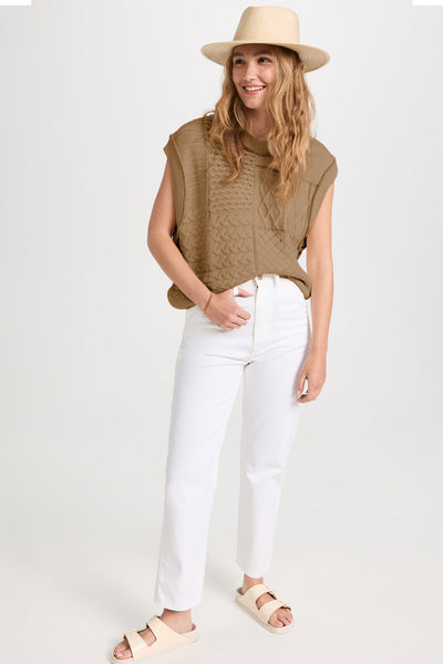 Stylish Women's Smoke Gray Cable Knit Sweater Tank - Comfortable Dolman Armhole Sleeveless Top for Versatile Occasions