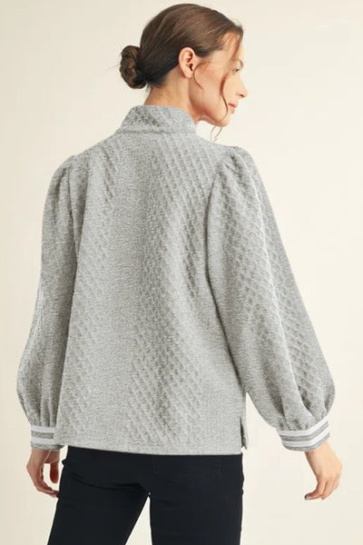 Women's Rhombus Knit Zip-Neck Pullover in Light Grey Heather
