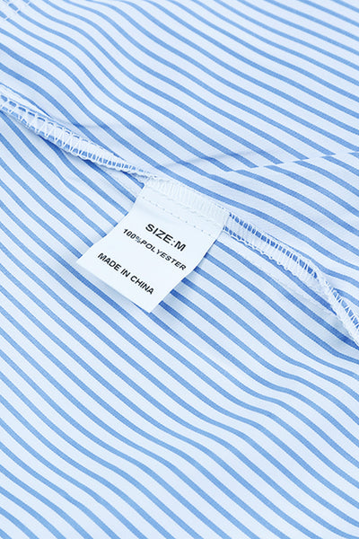 Women's Sky Blue Smocked Cuff Striped Boyfriend Shirt