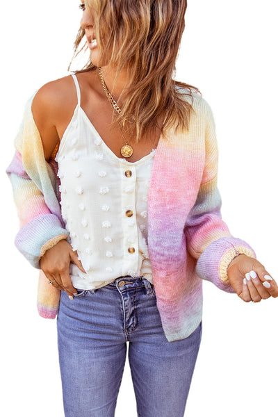 Soft Pastel Rainbow Striped Knit Oversized Cardigan with practical styling and dependable silhouette control.