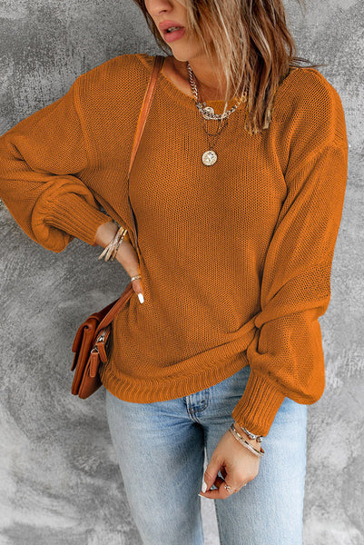 Trendy Women's Orange Drop Shoulder Sweater with Cut-Out Back and Tie Detail Cozy Fall Fashion Essential