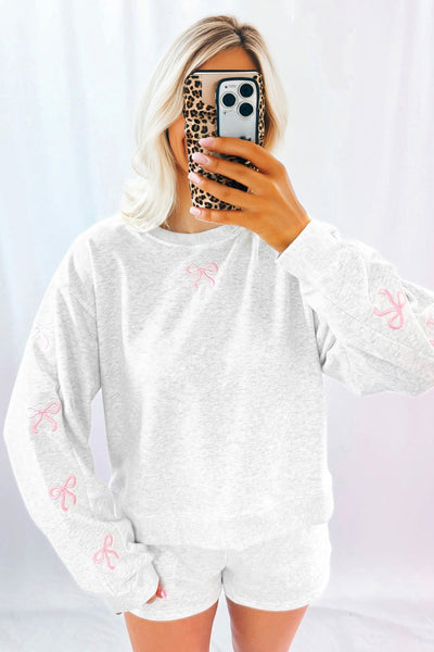 Stylish Women's Pastel Bow Embroidered 2-Piece Set - Comfortable Fashion Outfit for Casual and Special Occasions