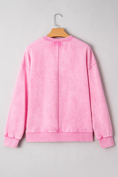 Women's Pink Mineral Wash Cotton Blend Pullover Sweatshirt