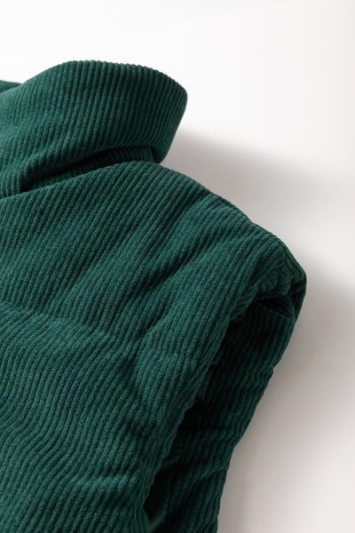 Chic Women's Jungle Green Corduroy Puffer Vest with Stand Collar and Zipper  Cozy Layer for Trendy Fall Looks
