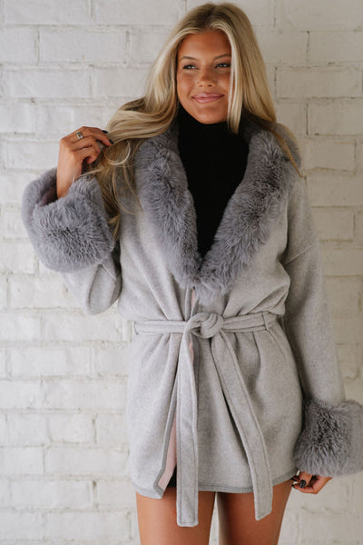 Stylish Light Grey Plus Size Patchwork Open Front Belted Overcoat for Women - Versatile Outerwear for Every Occasion