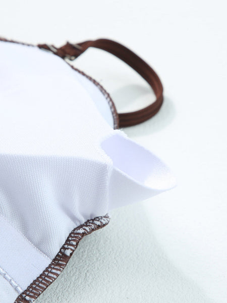 Ribbed Coffee Boho Drawstring Monokini Swimsuit