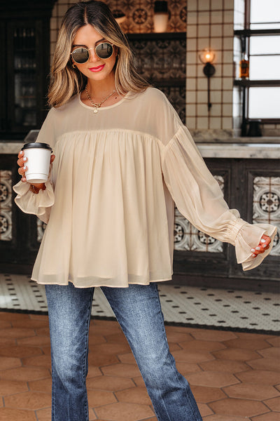 Soft Pastel Pleated Chiffon Blouse for Women - Elegant, Lightweight, Breezy Style Perfect for Any Occasion
