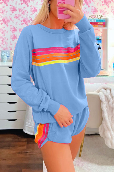 Chic Beau Blue Casual Two-Piece Set for Women - Trendy Pullover and Stylish Shorts with Fashionable Accents
