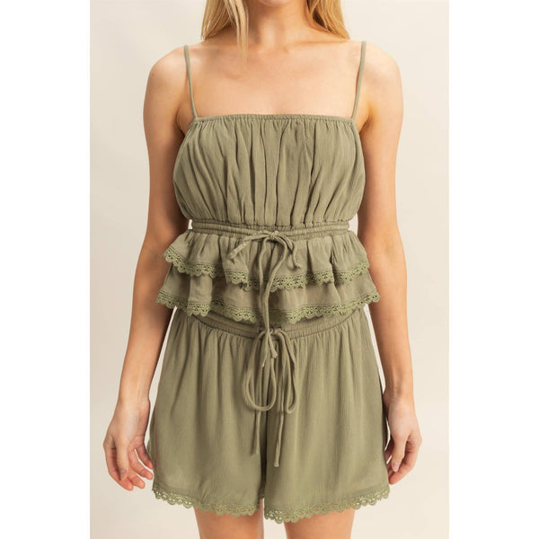 Peplum Cami Top With Lace Detailing