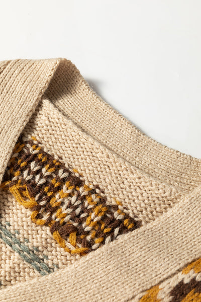 Earthy Tones Boho Chic Women's Western Cardigan Sweater - Cozy Open Front, Relaxed Fit for Effortless Style