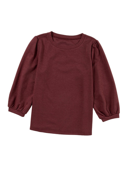 Crimson Dahlia Elegant 3/4 Sleeve Crew Neck Blouse