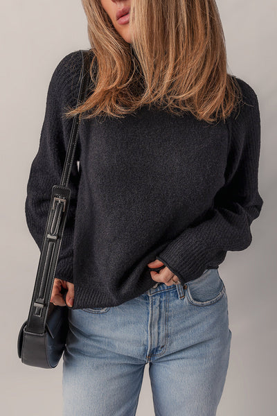 Stylish Women's Black Ribbed Knit High Neck Sweater with Cozy Raglan Sleeves - Ideal for Casual Chic Outfits