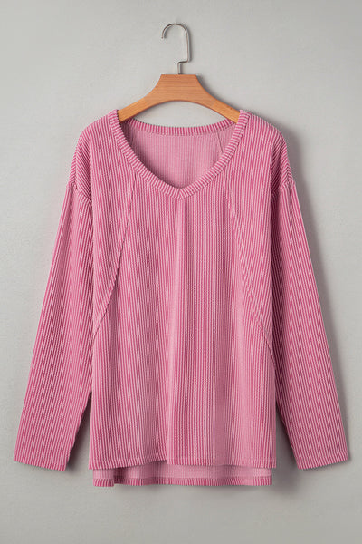 Women's Soft Knit Twisted Ribbed Long Sleeve Top - Chic Casual Style for Year-Round Comfort and Versatility