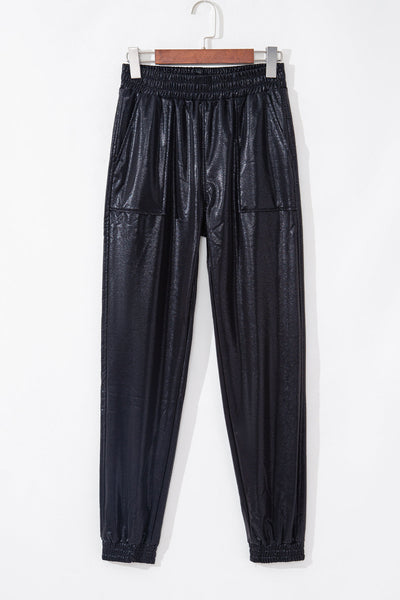Women's Black Pebble Joggers - Stylish Elastic Waist Activewear with Pockets for All-Day Comfort and Versatile Wear