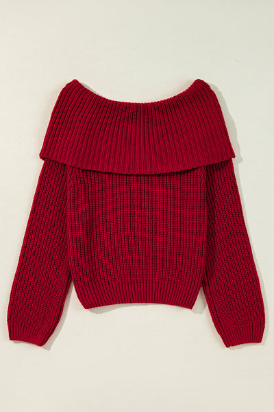 Cozy Women's Off-the-Shoulder Knit Sweater in Racing Red - Stylish Fall Fashion for Casual Outings and Everyday Wear