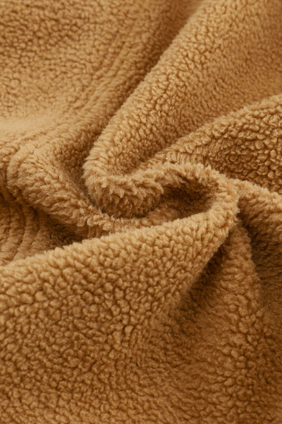 Women's Camel Sherpa Fleece Bomber Jacket with Oversized Shawl Collar