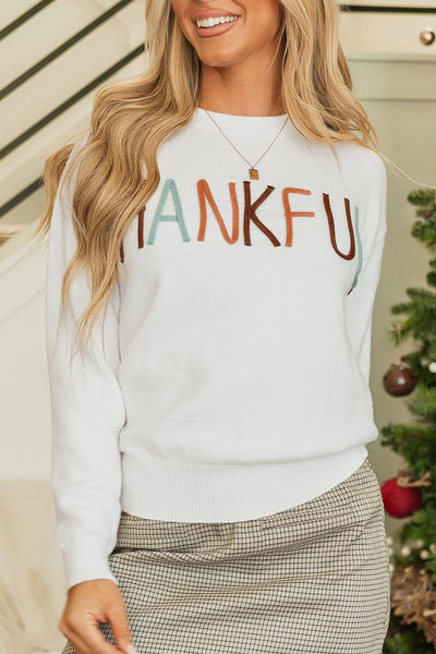 Ivory Embroidered Sweater for Women - Cozy Knit Top for Effortless Casual Chic Style and Comfort