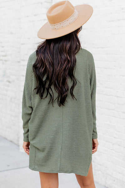 Cozy Women's Laurel Green Waffle Knit Open Front Cardigan for Stylish Layering and Comfort in Every Season