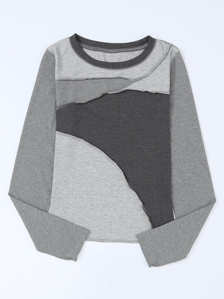Charcoal Contrast Stitch Detail Ribbed Knit Sweater
